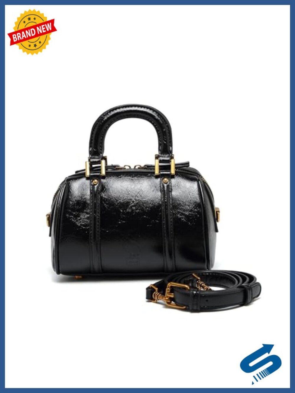 Faux Leather Bucket Bag Two Handles Adjustable Strap Crossbody